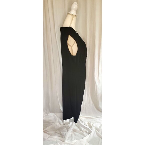 Lauren Ralph Lauren Wrap Rutched Midi Dress Blk Sz 18 Cocktail Dress Whimsgoth - Picture 6 of 14